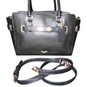COACH Blake Black Bubble Leather Satchel Carryall 25 Crossbody twin turn locks
